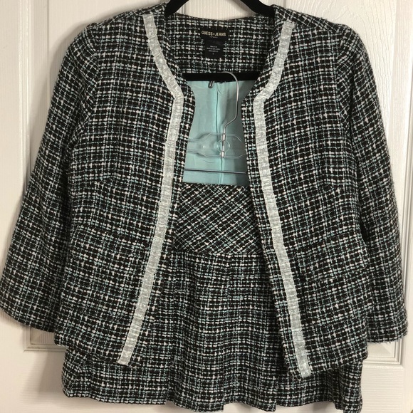 Guess Tiffany Blue Tweed Collarless Jacket - Picture 5 of 5